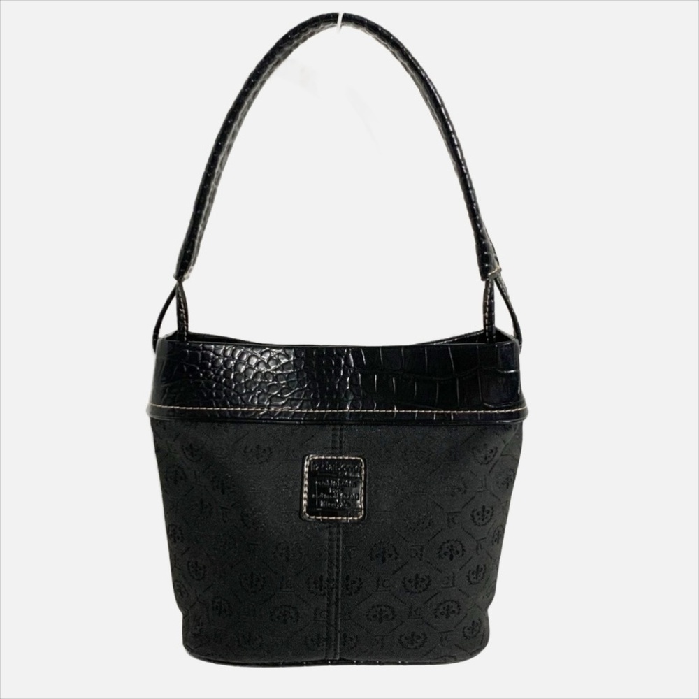 Vintage Liz Claiborne Fleur-de-lis ⚜️Printed Fabric Embossed Faux Leather Bag ⬛️